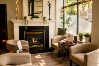 Relaxation Lounge with Fireplace - THE SALT CABIN Wellness Spa